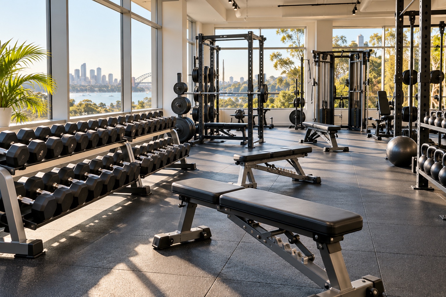 Illustrative gym with modern exercise equipment